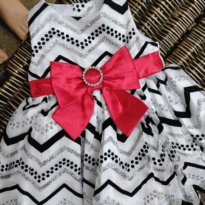 Youngland Black and White Dress with Silver Accents. Red Bow- Size 0-3 Mos